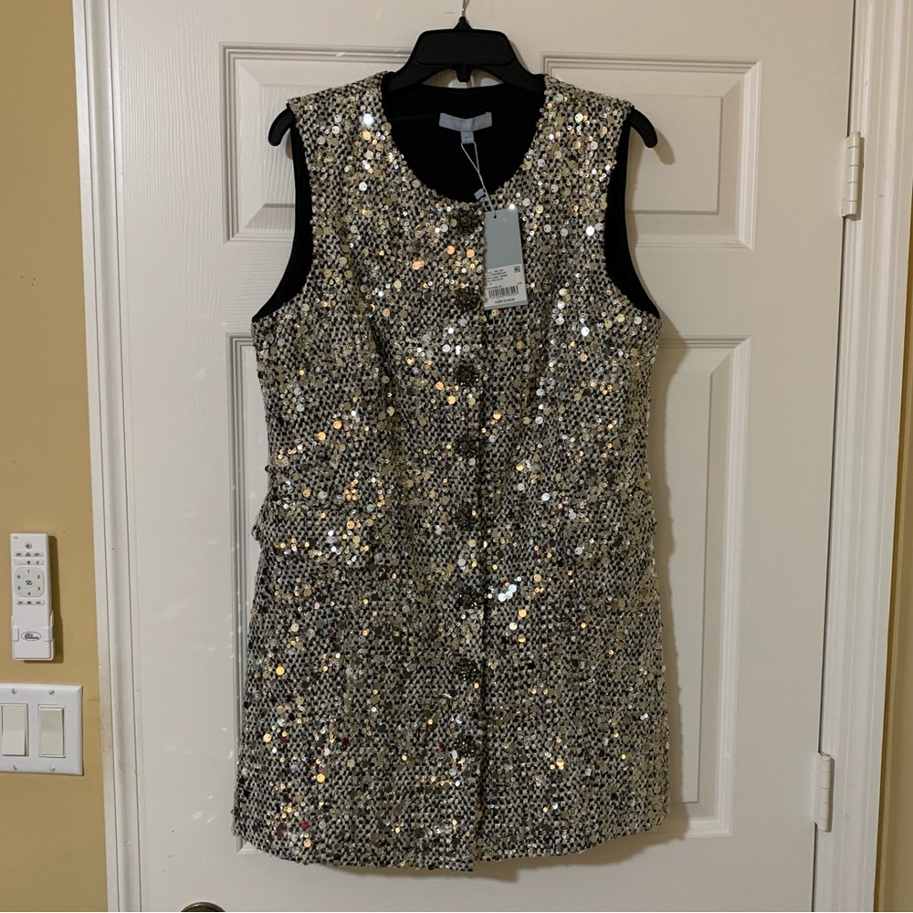 ANTONIO MELANI Tweed Sequin Jeweled Button Front Mini Dress Size 12
